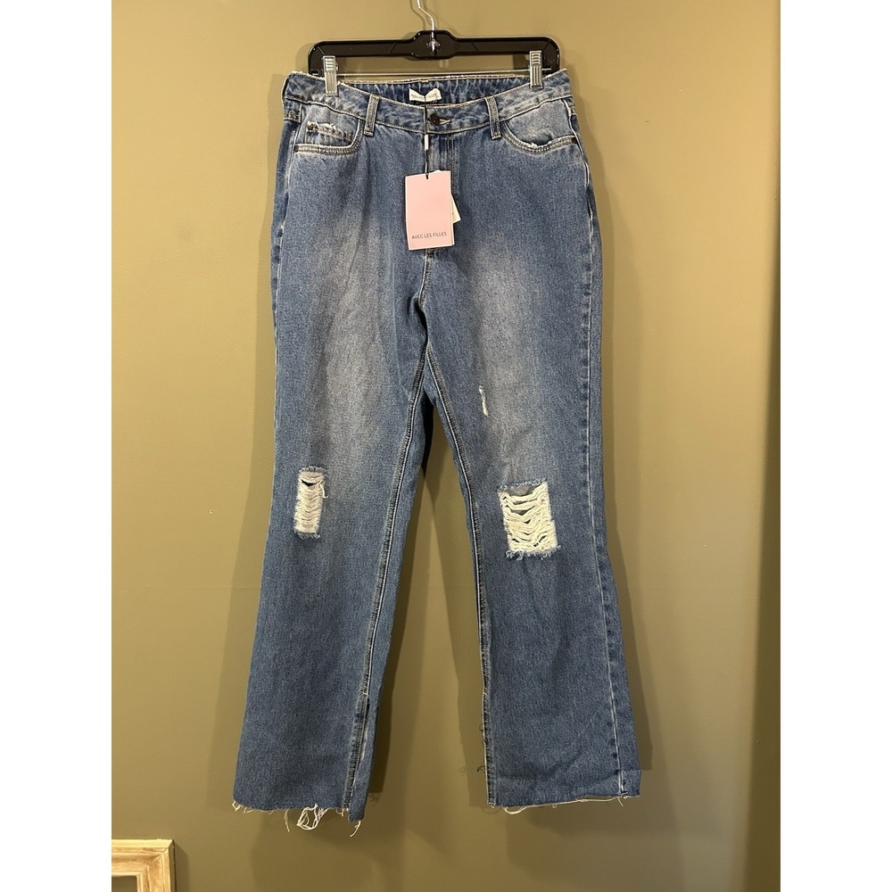 Avec Les Filles High Rise Raw Split Hem Distressed Womens Sz 30 (32x30) NWT
